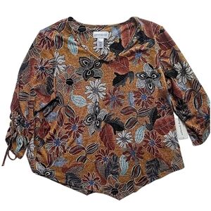 Alfred Dunner Autumn Weekend Floral Melange Puff Print Blouse Size L